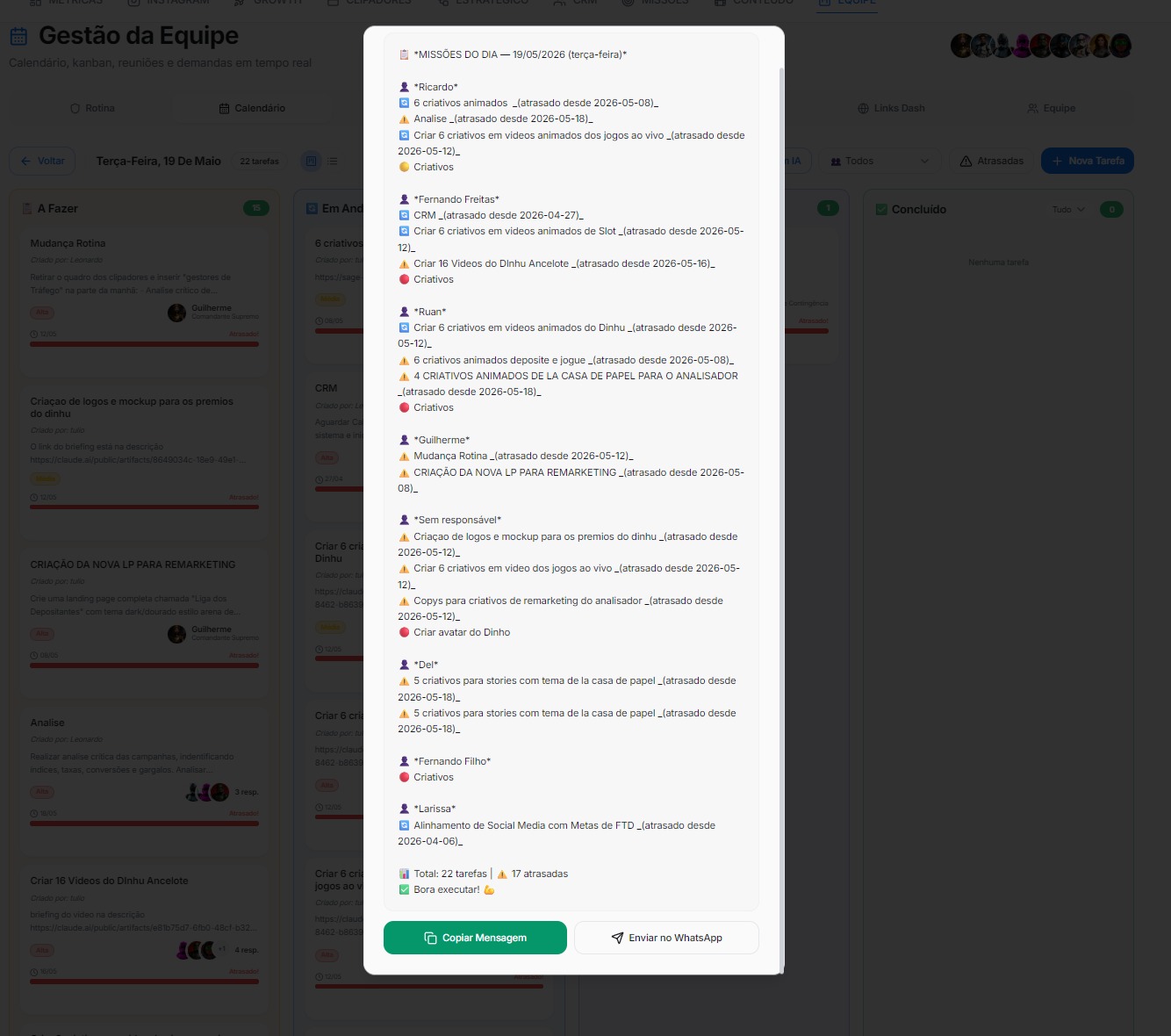 Missões do dia